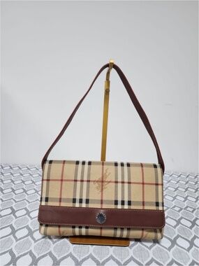 Authentic Burberry Vintage Haymarket Checked Shoulder Bag Brown/Beige